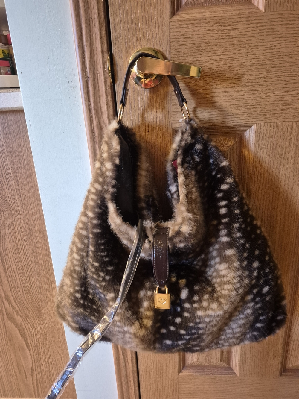 Betsey Johnson XOTelly Faux Fur Hobo Bag Deer/Fawn Print "VIRAL"NWT